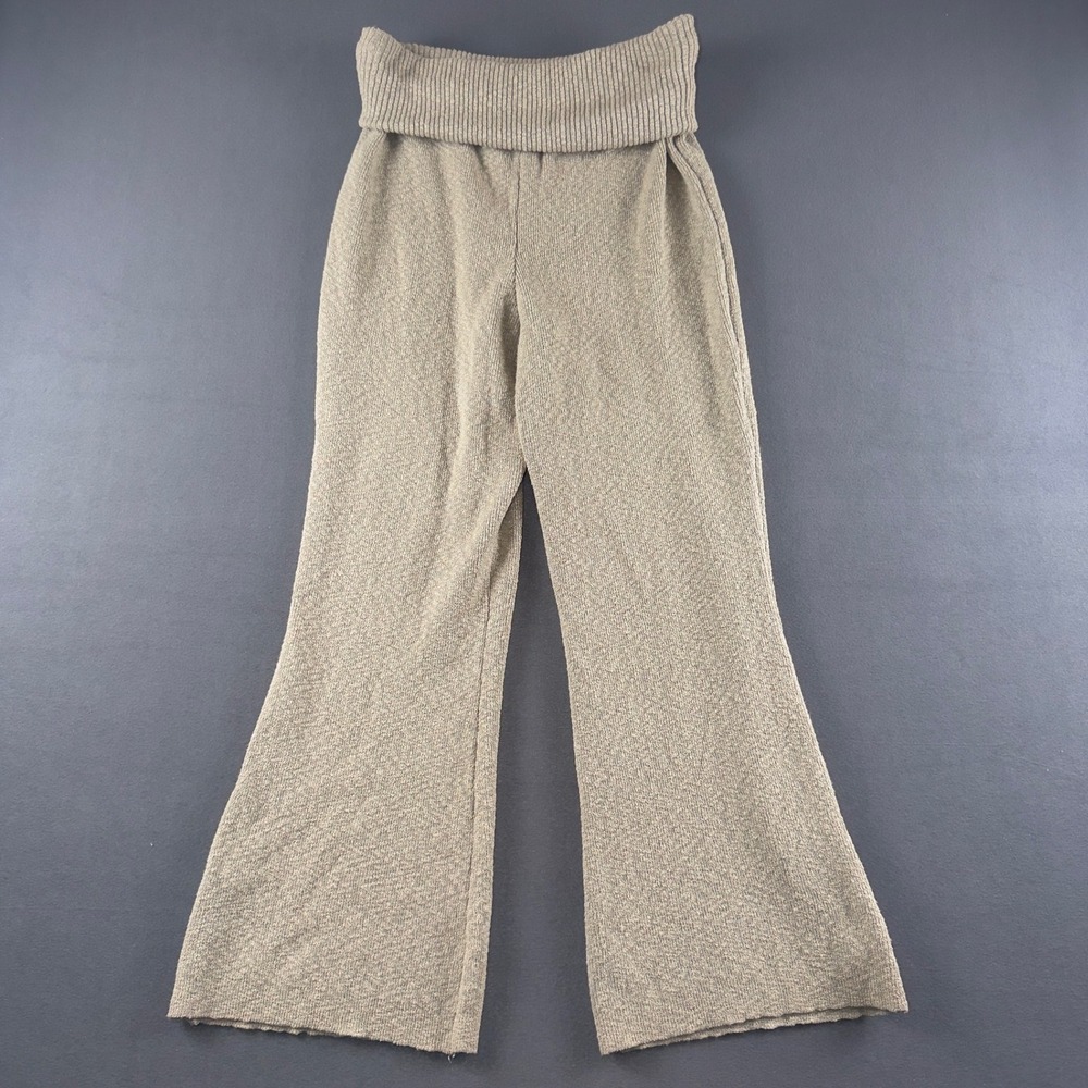Free People Beach Oatmeal Beige Knit Wide Leg Lounge Pants Large OB1054366